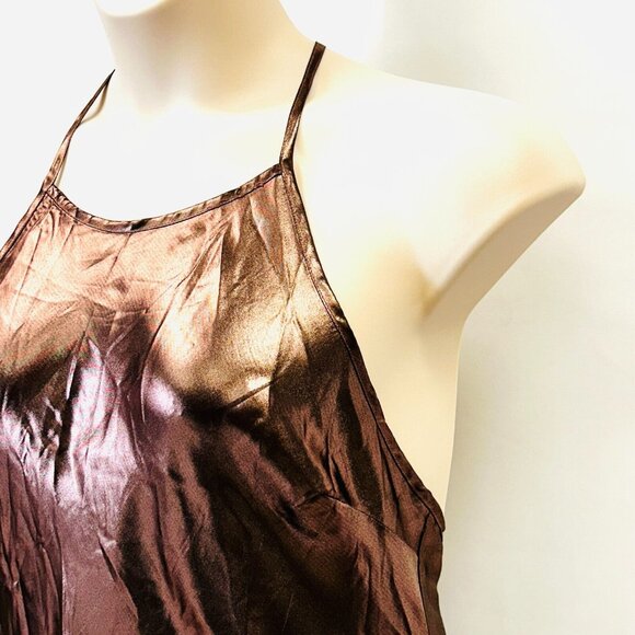 Free People Intimately Metallic Slip Dress Size M Sunset Shimmer Bronze Midi NWT - Picture 9 of 14